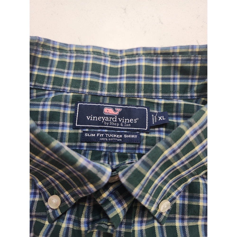 Vineyard Vines Slim Fit Tucker Plaid Button Down Shirt Blue Men's XL Cotton - Picture 3 of 6